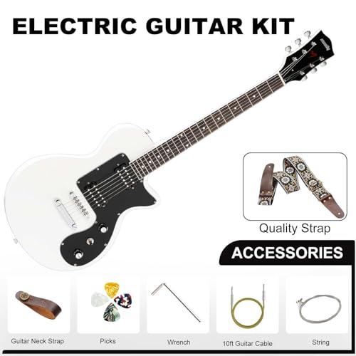 39 Inch Full Size Solid Body Electric Guitar Kit with HH Pickups, Gig Bag, Amplifier, Strap, Cable, Picks, String (White) U18151