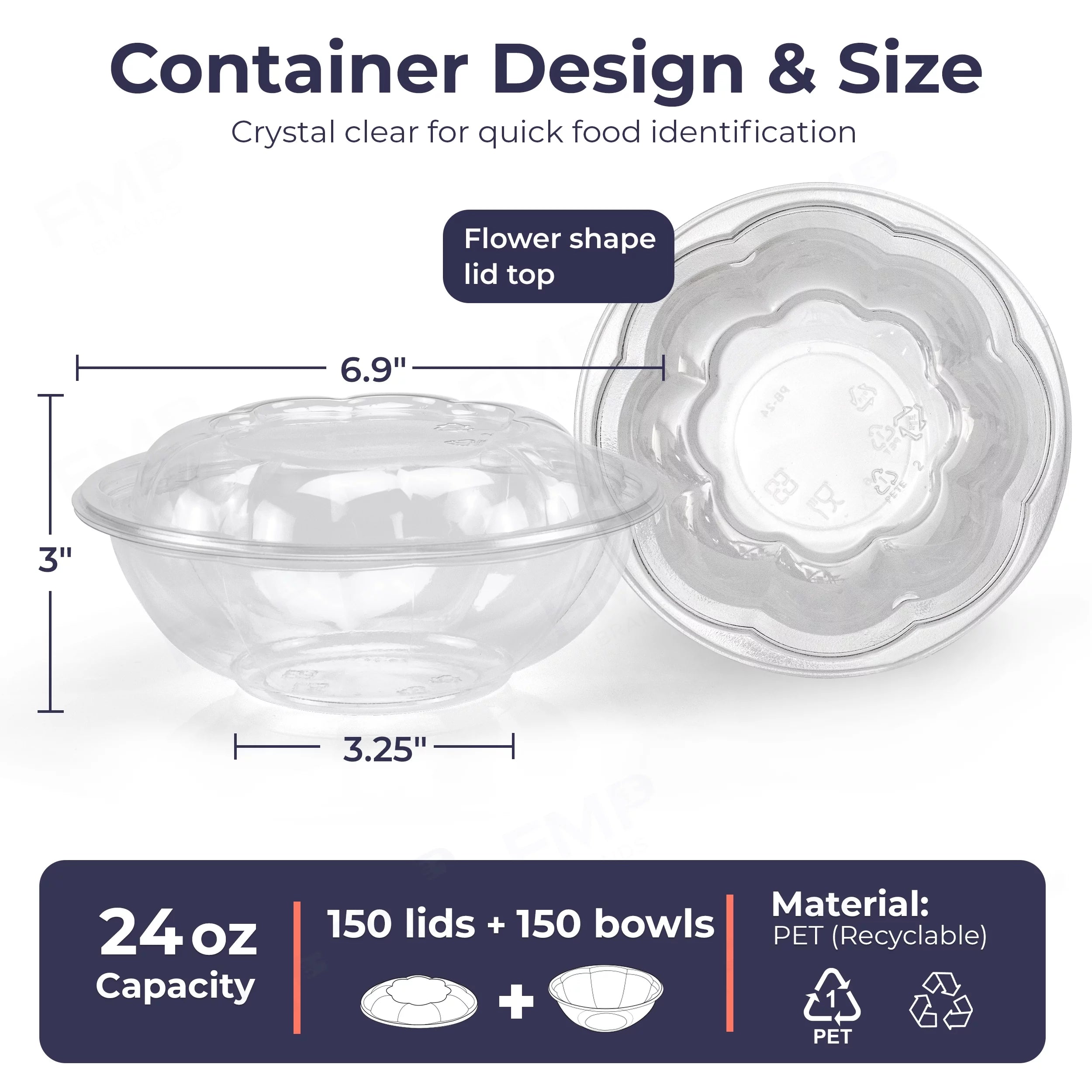 150 Pack 24 oz Clear Plastic Salad Bowls with Airtight Lids E933816