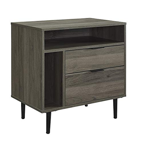 Slate Grey Wood Nightstand with Drawer and Shelf C533