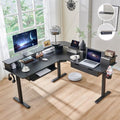 Dark Rustic Oak L Shaped Electric Standing Desk with Drawers F98220
