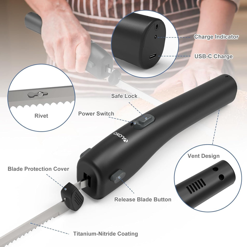 Cordless Electric Knife with Safety Lock Include 2 Blades O684542