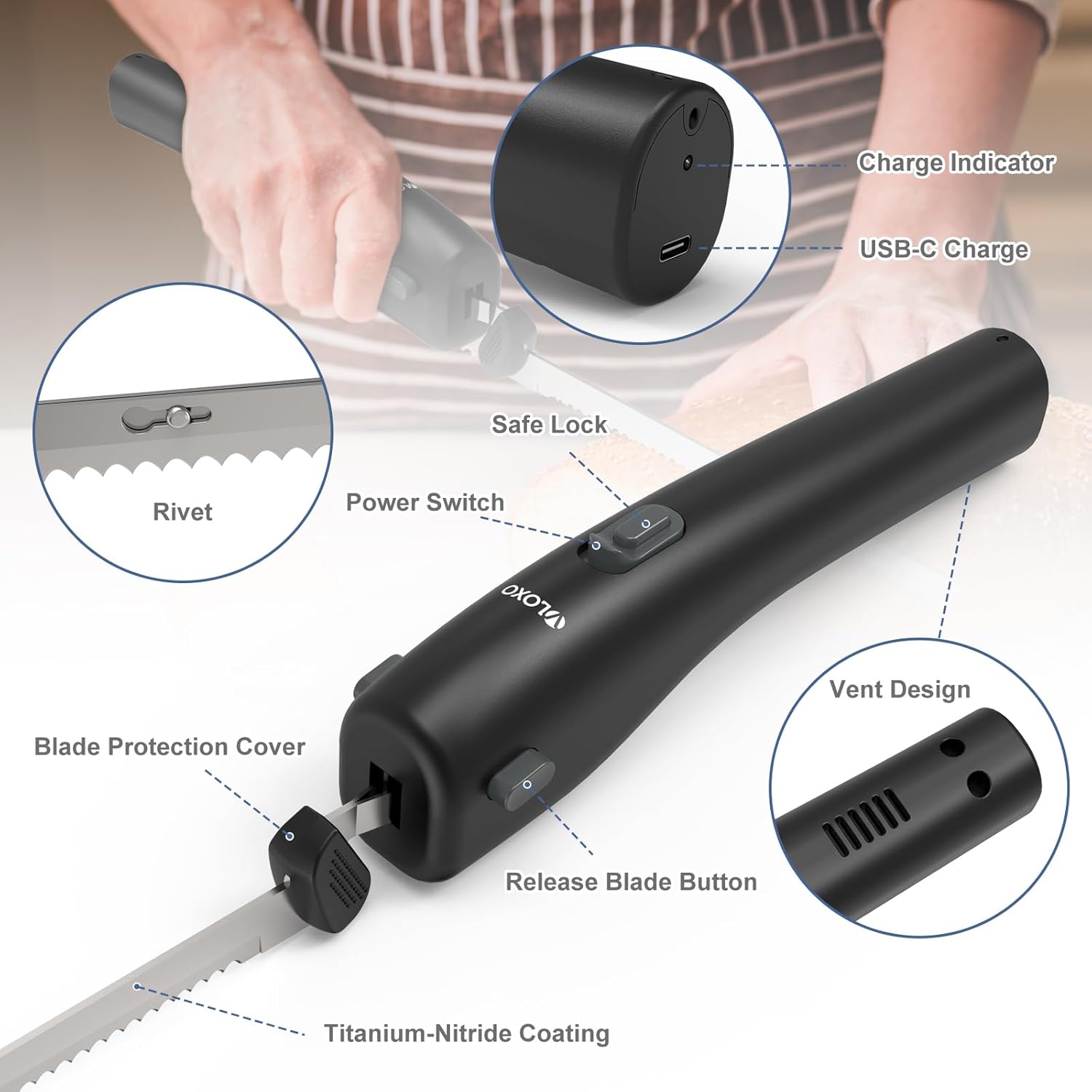 Cordless Electric Knife with Safety Lock Include 2 Blades O684542