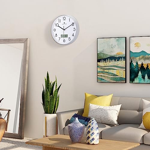 Black Wall Clock with Date Month Day of Week and Temperature Silent Non-Ticking Battery Operated Clock D5093