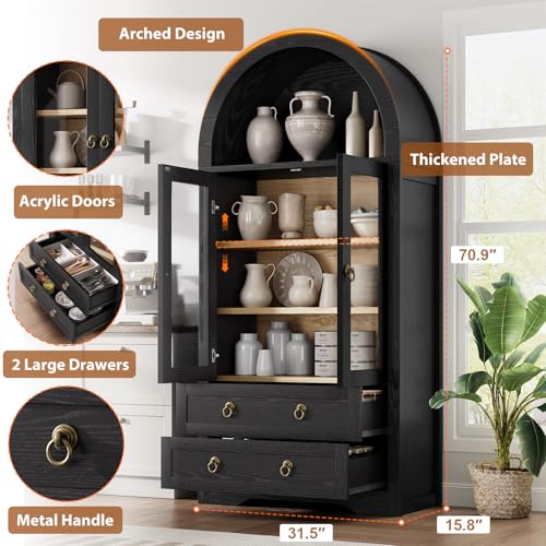 Black 71" Tall Pantry Cabinet with Drawers Doors and Shelves K30599