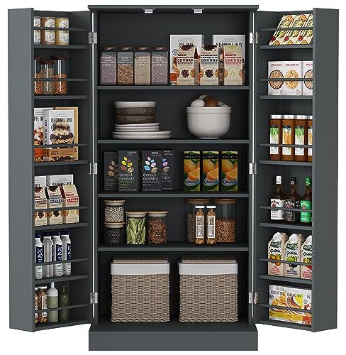 White 4 Door Tall Kitchen Pantry Cabinet with Drawer and Adjustable Shelf M295136