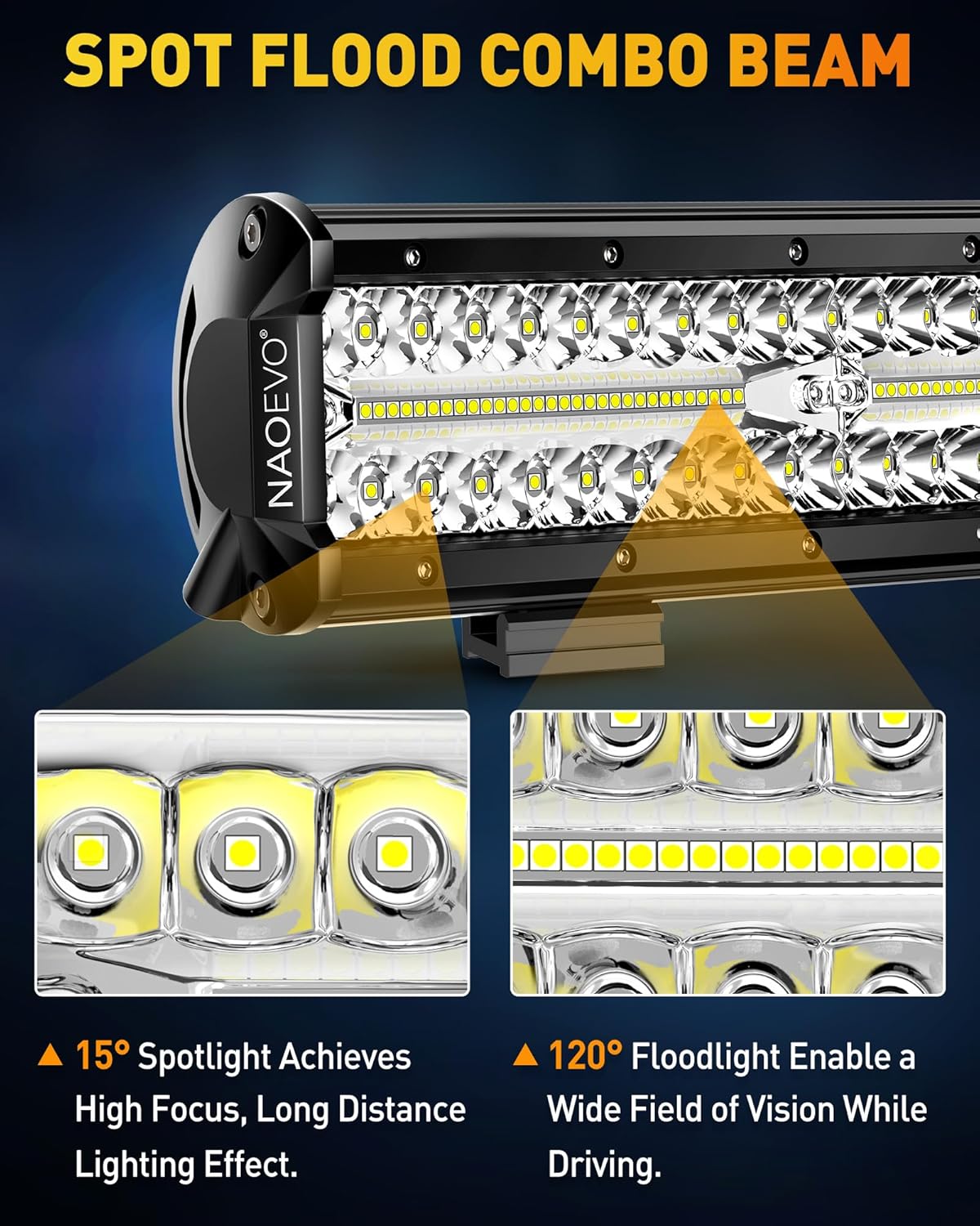 12 Inch LED Light Bar and 4PCS 4 Inch LED Pod Lights, 54000LM Triple Row Spot Flood Combo LED Light Bar I433974