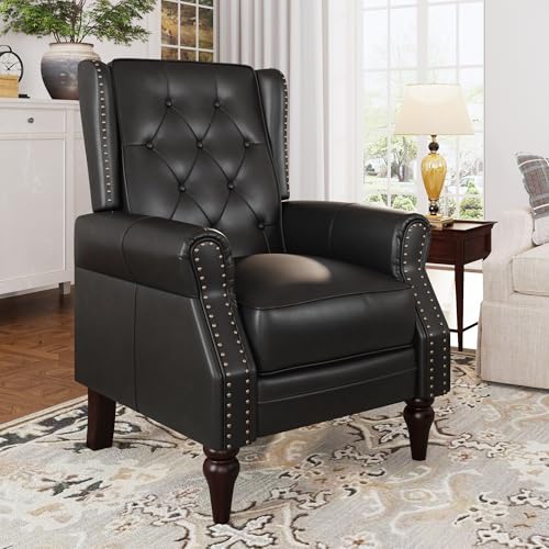 Faux Leather Wingback Recliner Chair with Wooden Legs, Matt Brown T92137