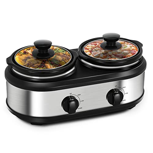 Double Slow Cooker with 2 X 1.25QT Ceramic Pots and Glass Lid Z392