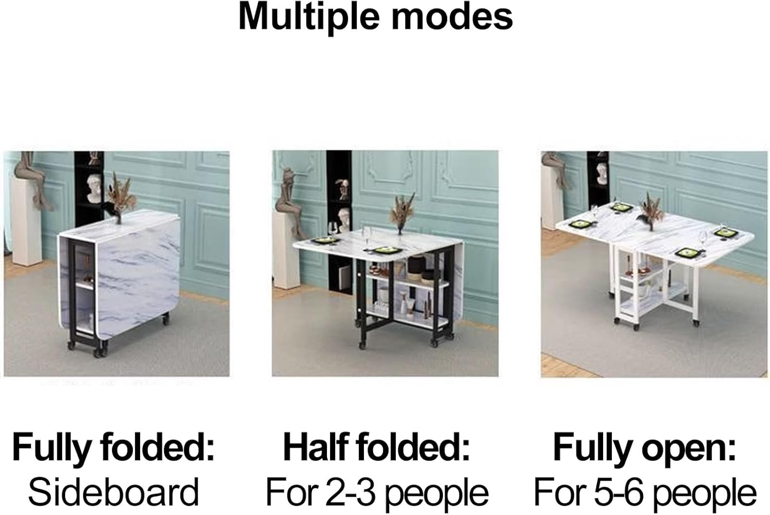 Drop Leaf Dining Table with 6 Wheels and 2-Layer Storage Racks C337033