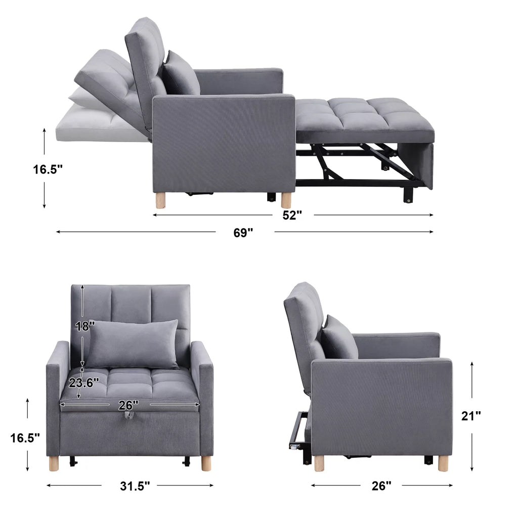 Convertible Sleeper Sofa Chair Bed with Pillow Velvet Fabric M995