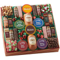 Assorted Holiday Treats with Ham Summer Sausages, Chocolates, Cheese Bars and Logs, and Candy Q434384