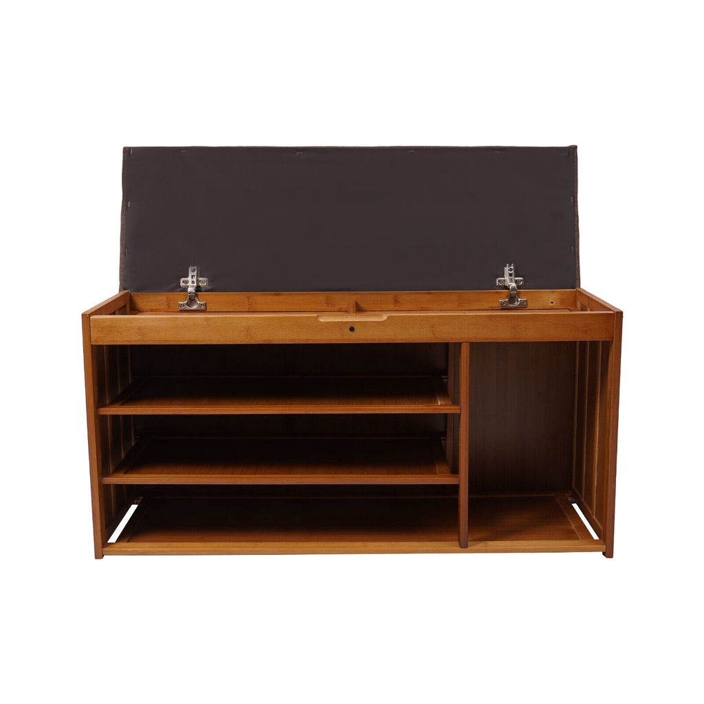 3 Tier Brown Bamboo Shoe Bench Storage Cabinet with Cushion H651713