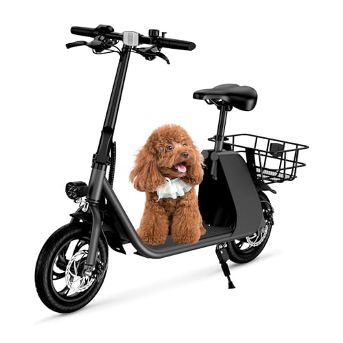 Electric Scooter with Seat & Carry Basket, 672W PWR, 288Wh, 20MPH, 20 Miles, 12.5" Tires N179