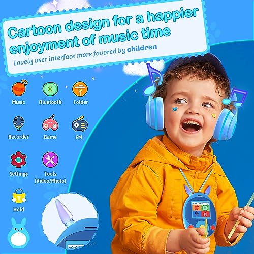 64GB MP3 Player with Bluetooth, Front Speaker, Games, Recorder, Ear Lights, Alarm, Expandable Up to 128GB W11602