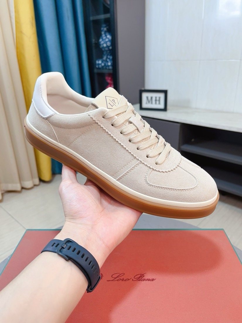 Loro Piana Contrast-Heel Lace-Up Sneakers